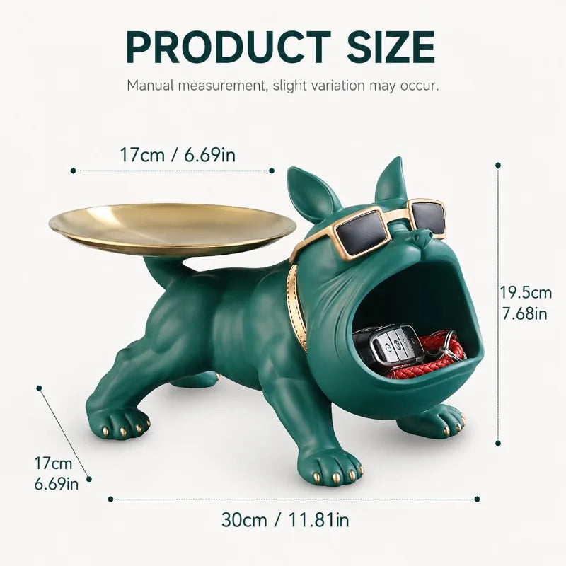 French Bulldog Key Tray Organizer | Resin Statue & Gold Tray Decorative Key Tray QXL