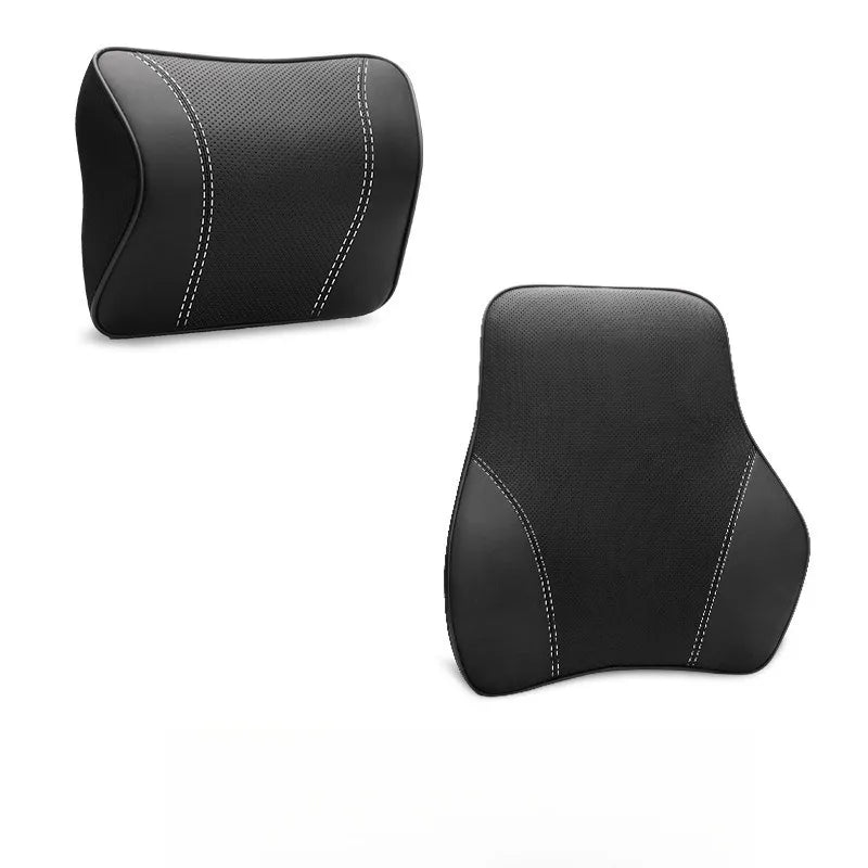 Leather Car Headrest Pillow & Lumbar Cushion | Memory Foam Car Seat Cushion Set QXL