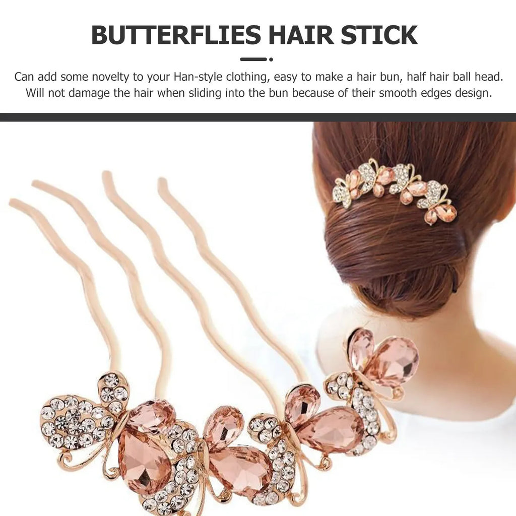 Butterfly Hair Stick | Retro Chinese Rhinestone Hairpin Fork Hair Stick Hairpin QXL