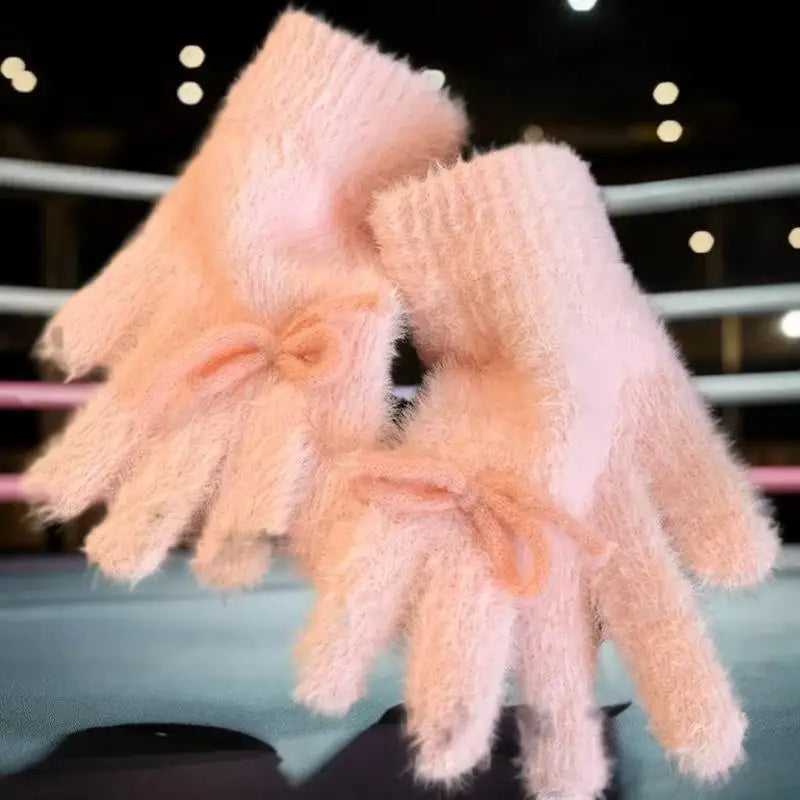 Women's Plush Bow Thermal Gloves | Touchscreen Winter Gloves Winter Gloves QXL