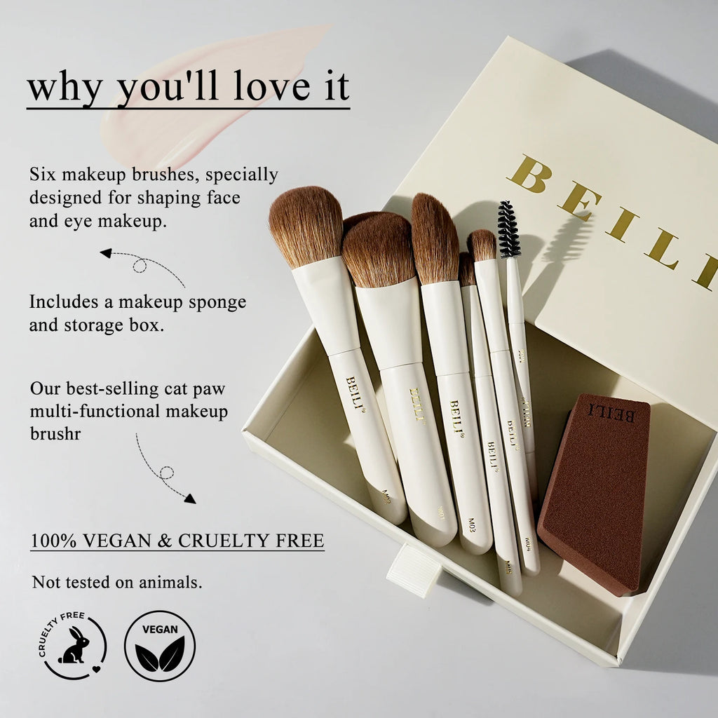 BEILI 10-Pc Mini Travel Makeup Brush Set | Synthetic Bristles Travel Makeup Brush Set QXL