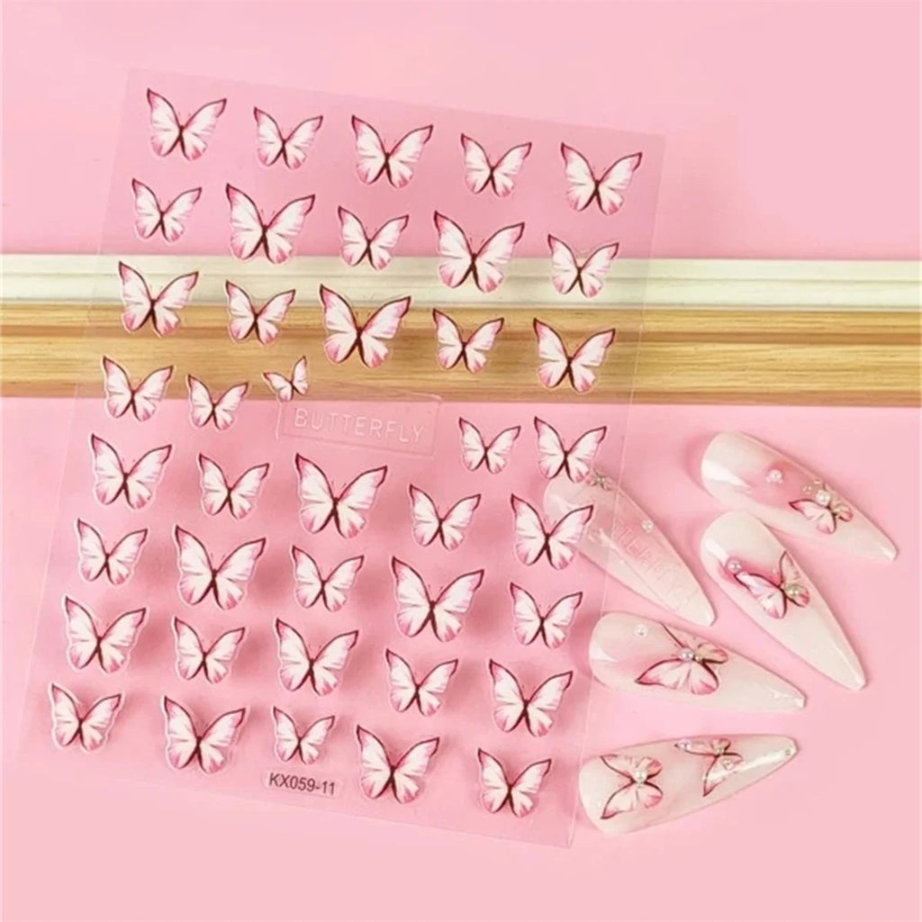 5D Butterfly Nail Art Stickers | Pink Gradient Kawaii Decals Nail Art Stickers QXL