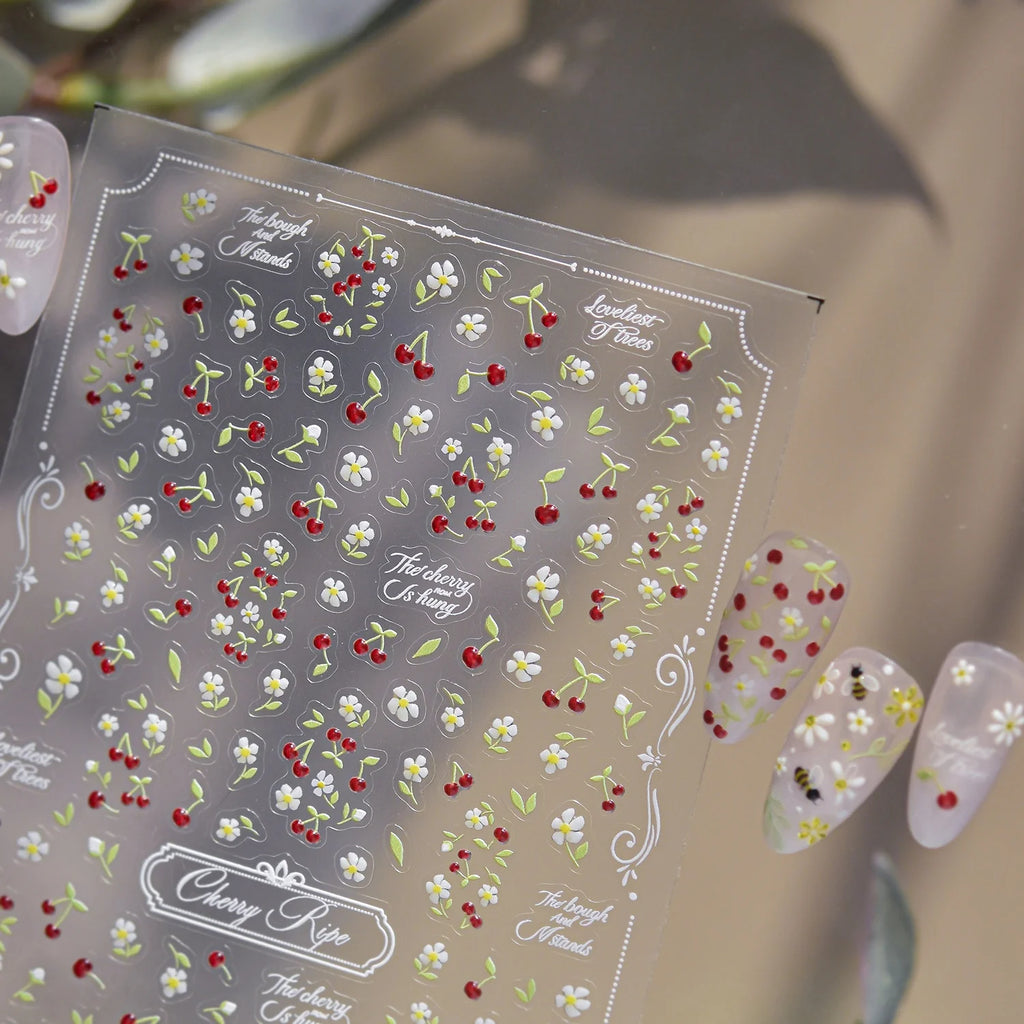 Cherry Ripe 5D Nail Stickers | Retro French Lace Decals Nail Art Stickers QXL