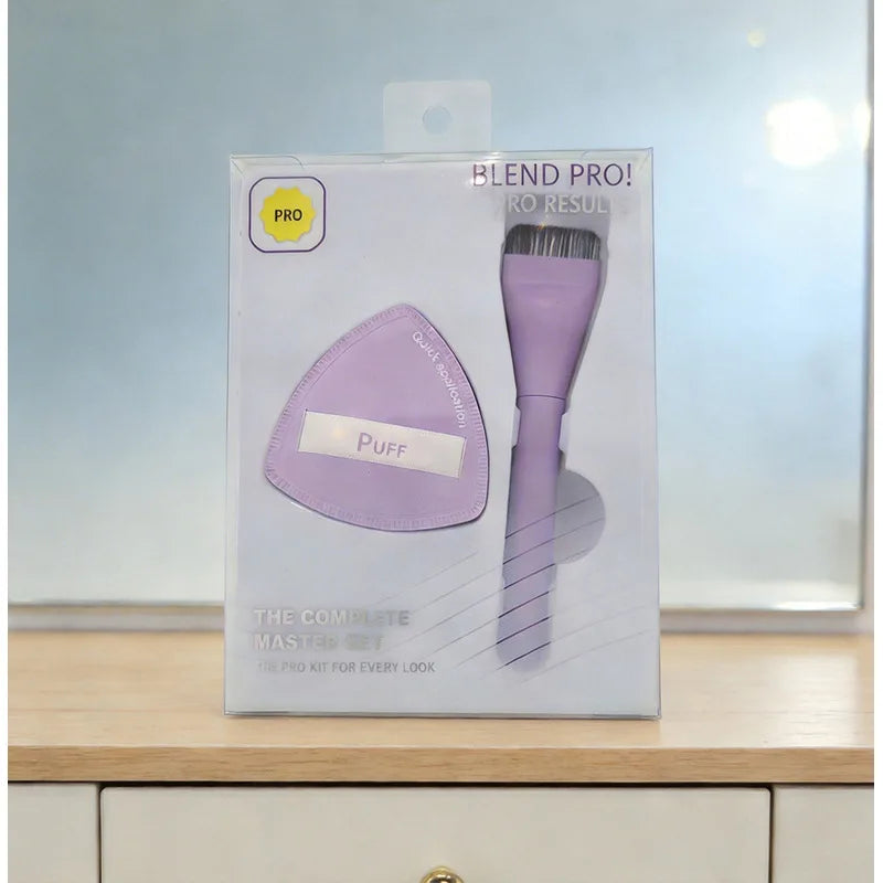 Flat-Head Foundation Brush & Marshmallow Puff Set | Dry & Wet Foundation Brush Set QXL