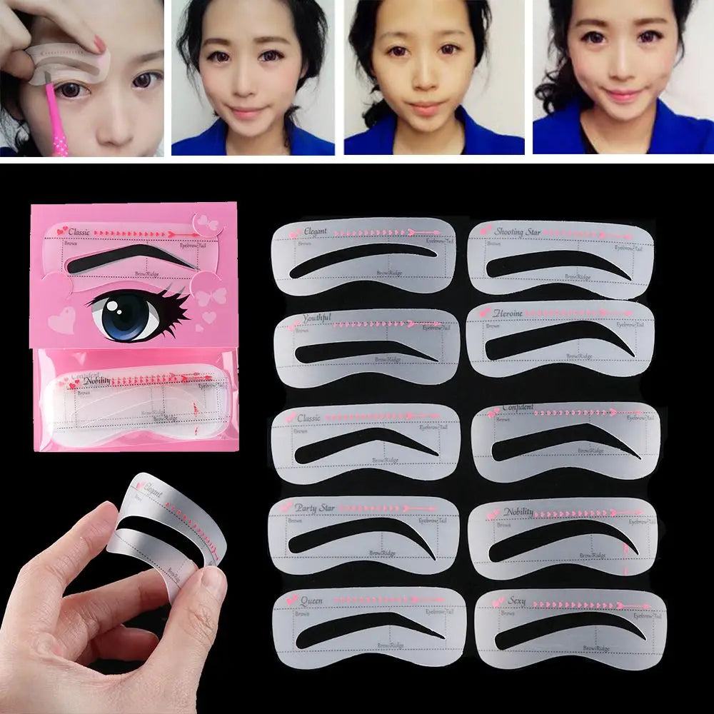 10-Pc Eyebrow Stencil Set | Makeup Shaping Templates for Women Eyebrow Stencil Set QXL