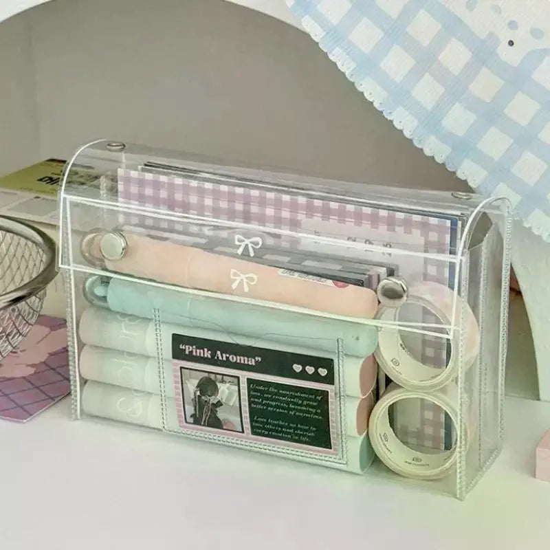 Large Capacity Transparent PVC Pencil Case | Button Closure Pencil Case QXL