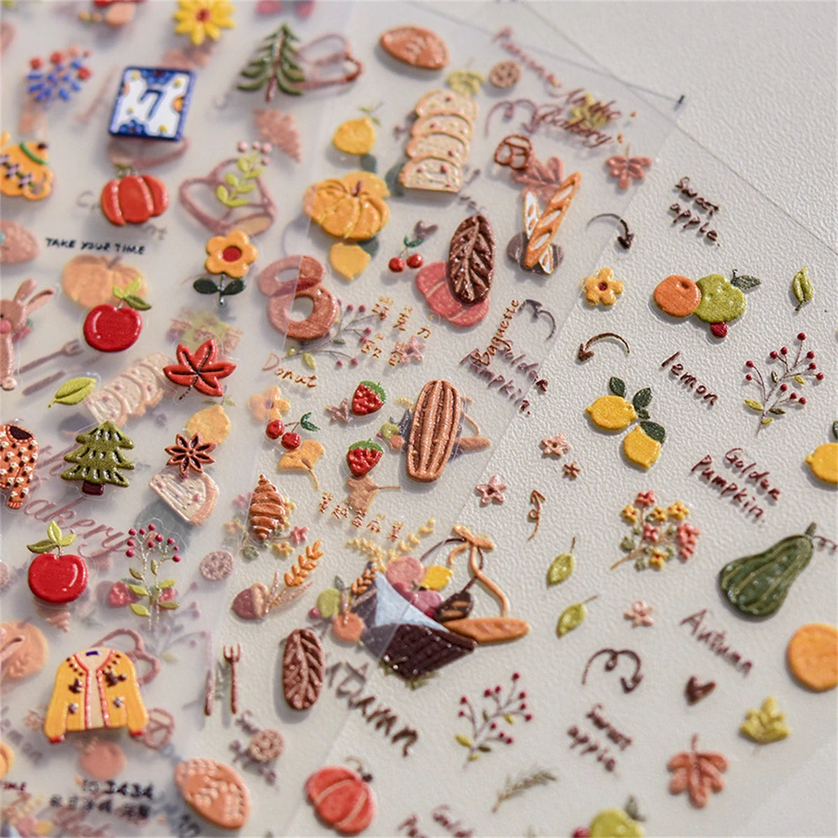 5D Kawaii Nail Stickers – Autumn Picnic Self-Adhesive Decals Nail Art Stickers QXL