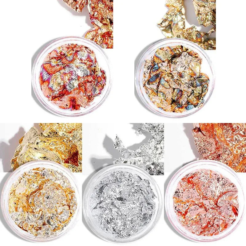 Gold Silver Copper Nail Foil Flakes & Glitter Sequins 1–5 Pack Nail Foil Flakes QXL
