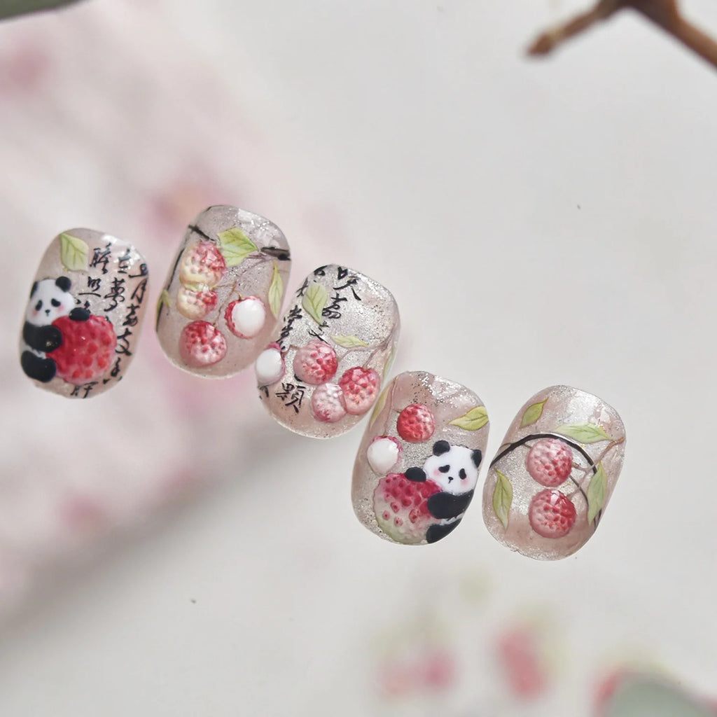 5D Embossed Nail Stickers – Panda, Litchi & Spring Decals Nail Art Stickers QXL