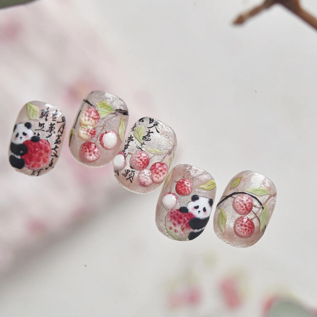 5D Embossed Nail Stickers – Panda, Litchi & Spring Decals Nail Art Stickers QXL