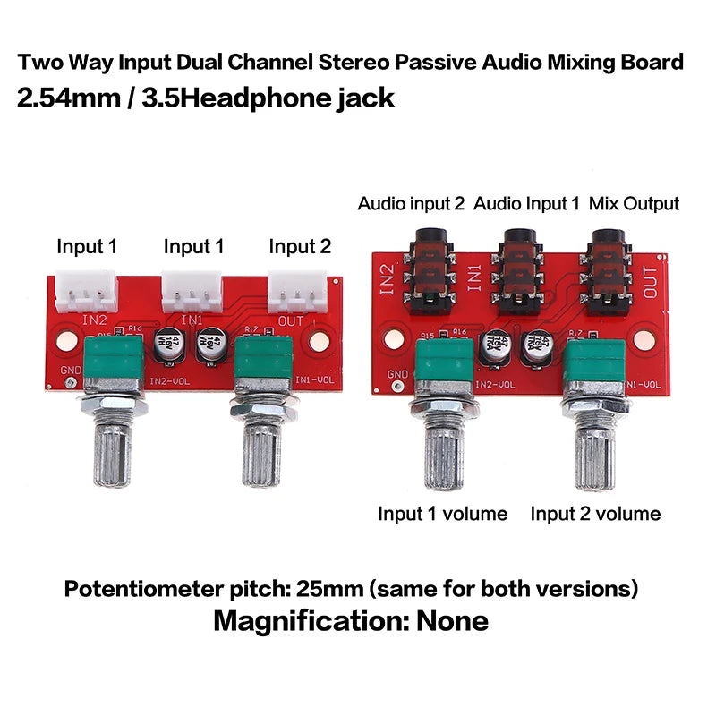 Passive Stereo Audio Mixer | 2-In 1-Out 3.5mm No Power Passive Audio Mixer QXL