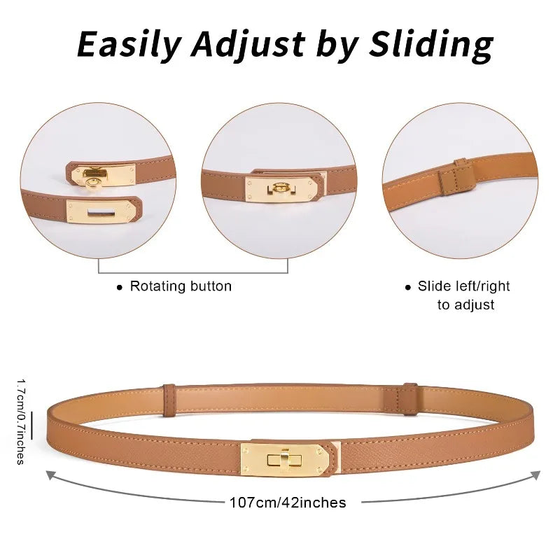 Women's Slim PU Waist Belt | Alloy Twist Buckle Adjustable Women's Waist Belt QXL