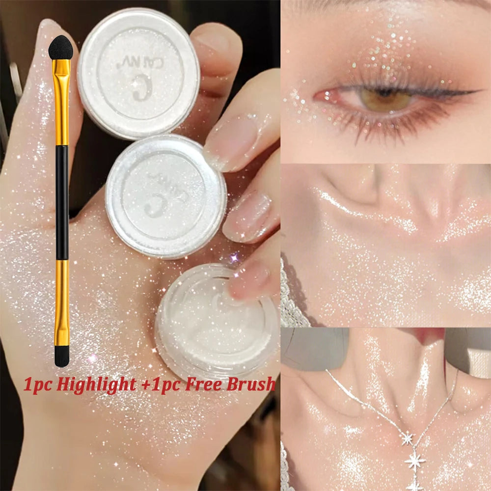 Glitter Highlighter Powder & Dual-End Brush | Shimmer Glow Shimmer Highlighter Powder QXL