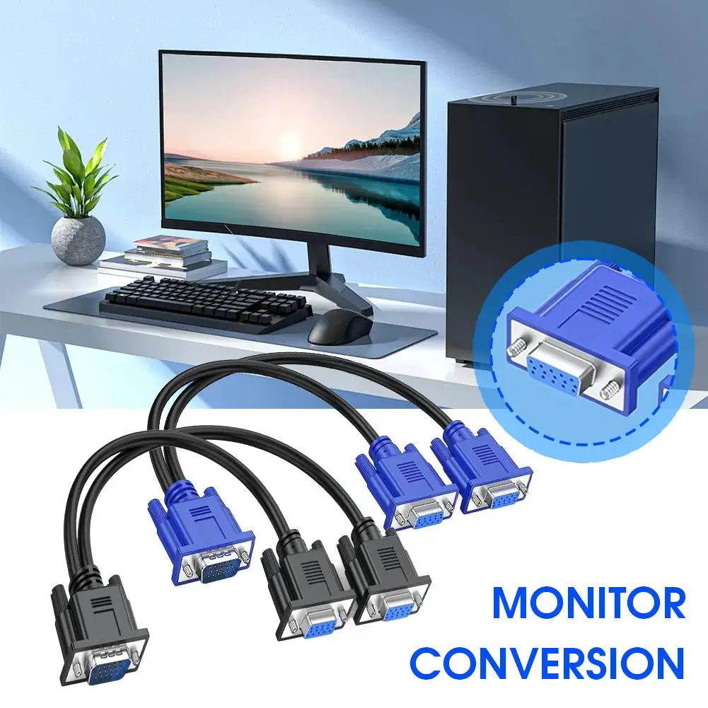 VGA Splitter Y Cable 1 Male to 2 Female | 1080P Screen Dup VGA Splitter Cable QXL