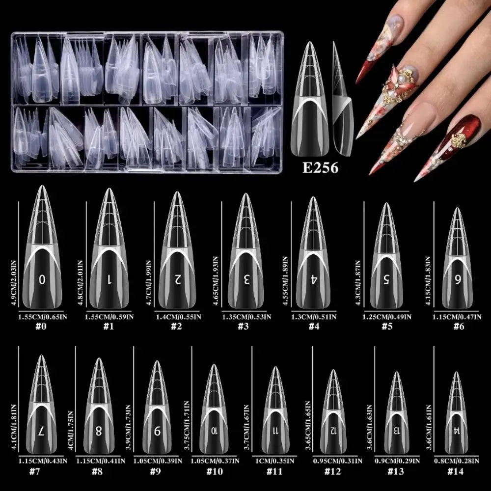 150-Pc Transparent False Nail Tips | 15 Sizes Full Cover Set False Nail Tips QXL