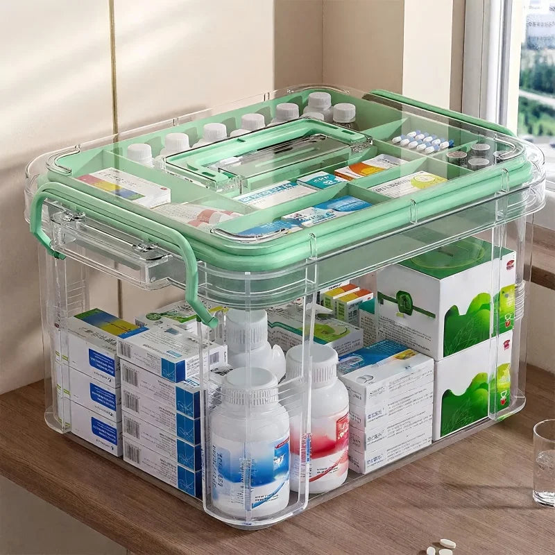 Clear Medicine Organizer Box with Tray & Labels | PA+PE Medicine Storage Box QXL