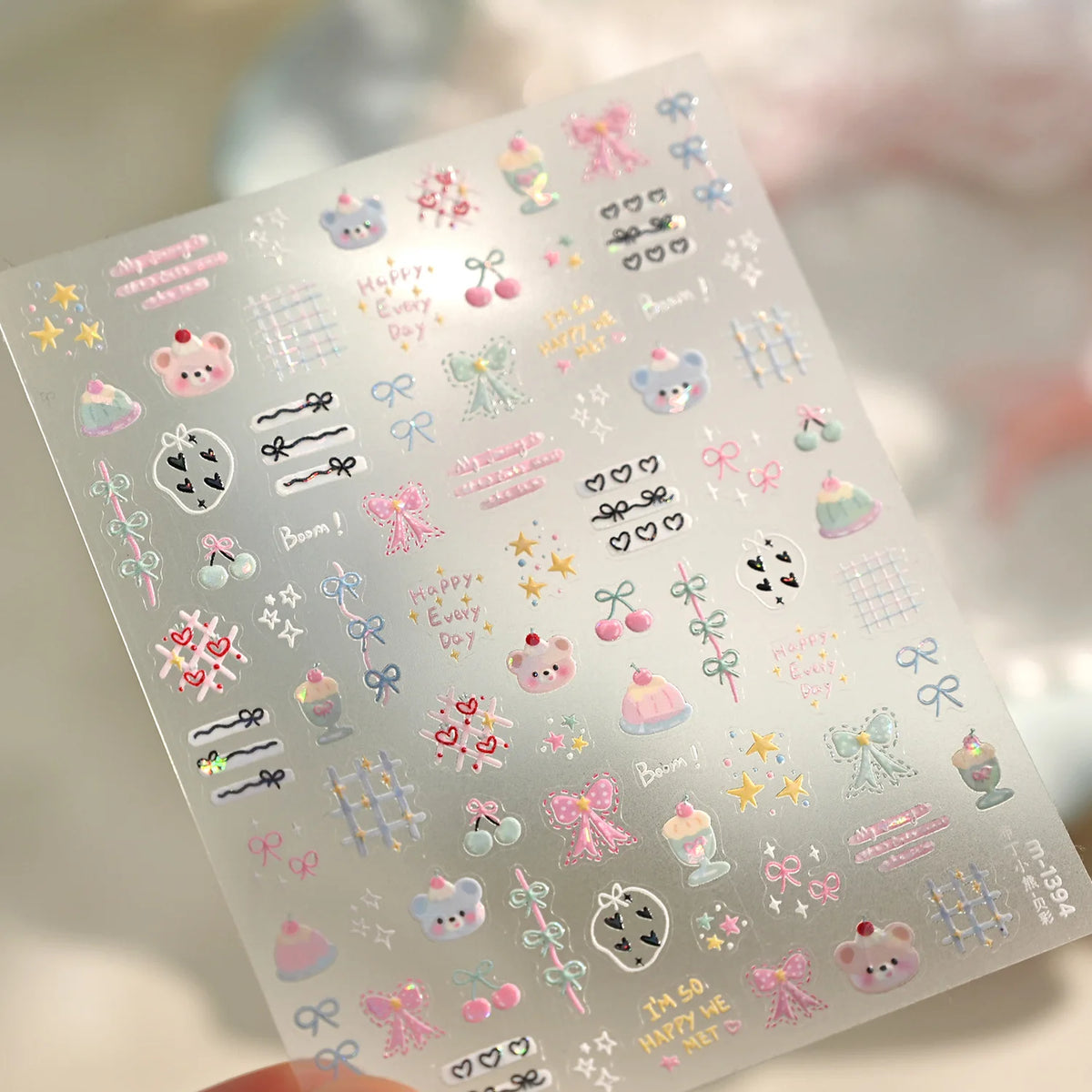 5D Retro French Nail Stickers | Gold Foil Bow Butterfly Decals Nail Art Stickers QXL M-1394
