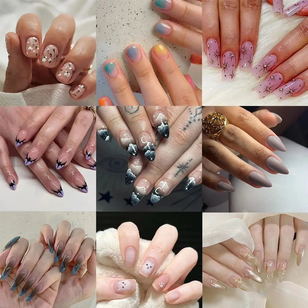 24-Pc Press On Nails | Almond Ballerina Flower Rainbow Press On Nails QXL