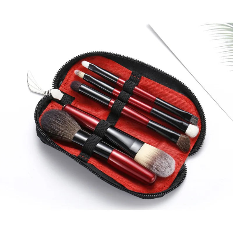 5-Piece Mini Wool Makeup Brush Set | Wooden Handle Beginner Kit Makeup Brush Set QXL