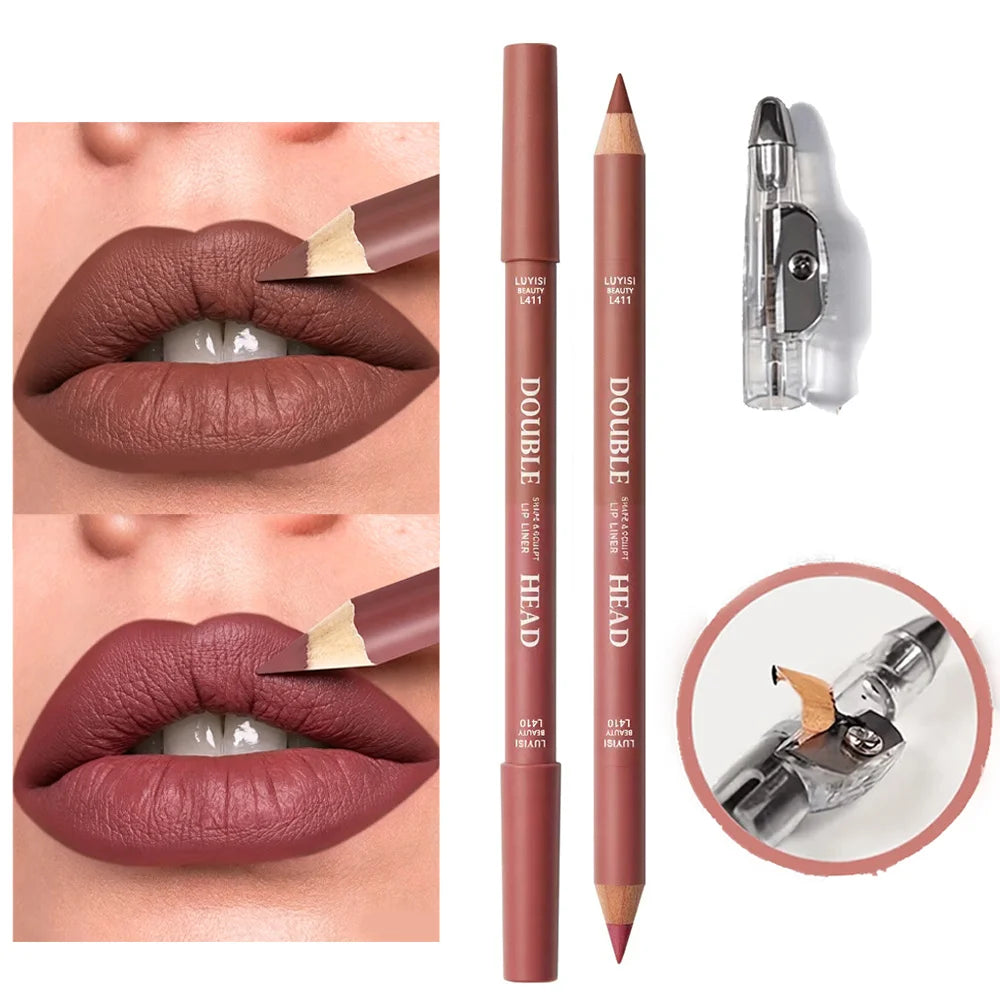 Matte Double-Ended Lip Liner + Sharpener | Waterproof Lip Liner Pencil QXL