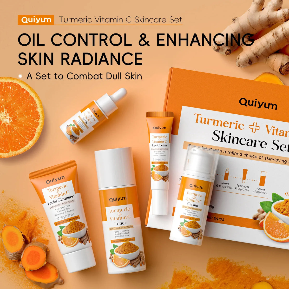 QUIYUM Turmeric Vitamin C 5-Piece Facial Skincare Set Facial Skincare Set QXL