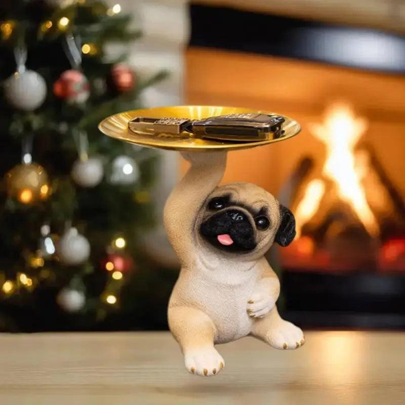 Pug Statue Tabletop Tray | Key, Snack & Desk Organizer Decorative Storage Tray QXL