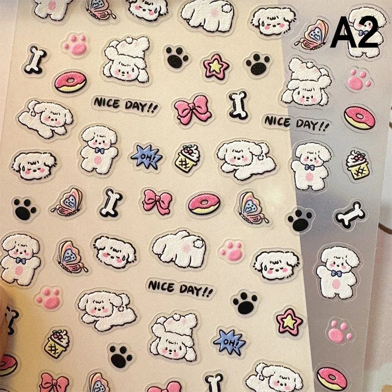 5D Embossed Cartoon Animal Nail Stickers | Cute Gel Decals Nail Art Stickers QXL A2