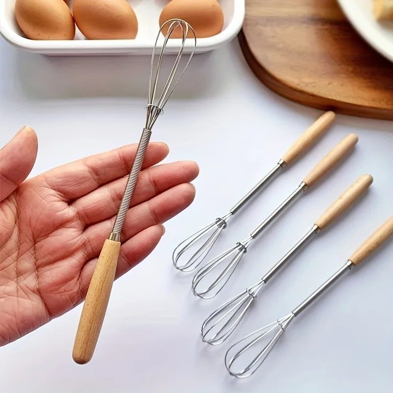 3-Pack Mini Wire Whisk Set | Stainless Steel & Wood Handle Kitchen Whisk Set QXL