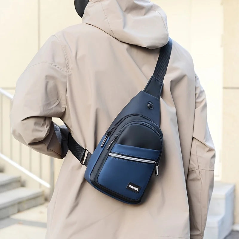 Men's PU Leather Chest Bag | Large Capacity Travel Sling Chest Sling Bag QXL