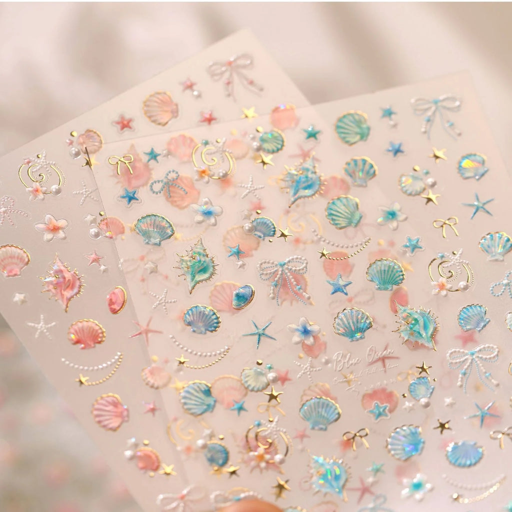Fresh Ocean 5D Nail Stickers – Shell Starfish Pearl Decals Nail Art Stickers QXL