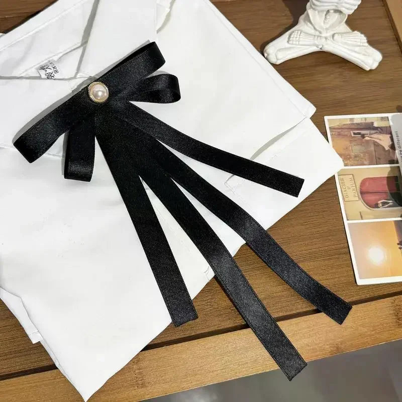 Black Bow Brooch Pin – Women's Collar & Necktie Accessory Bow Brooch Pin QXL