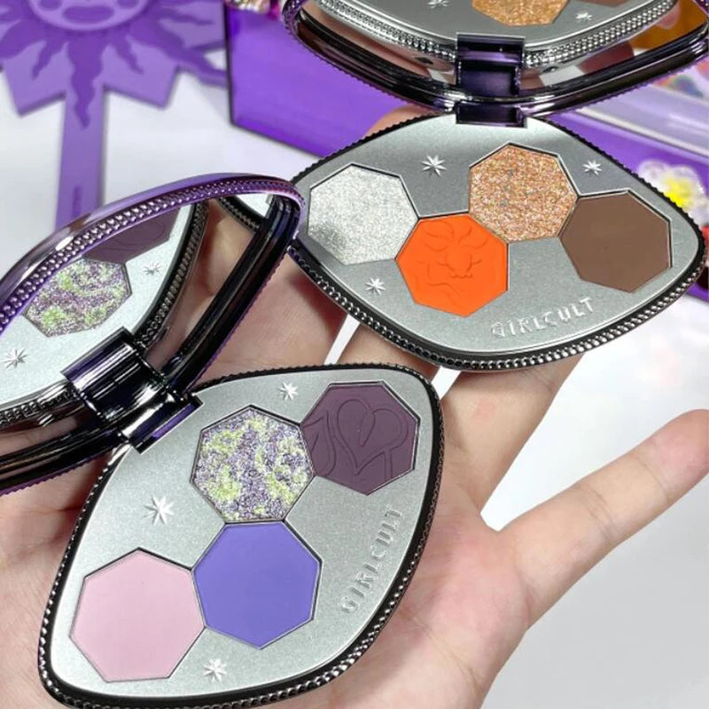 Girlcult 4-Shade Purple Eyeshadow Palette | Matte Shimmer Glitter Eyeshadow Palette QXL