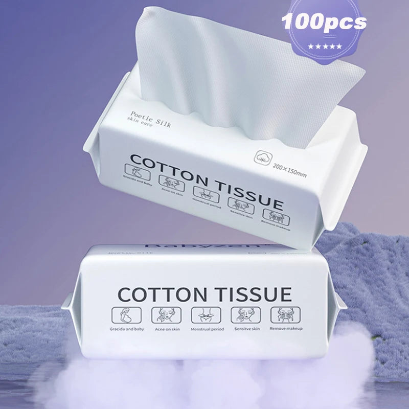 100-Pack Disposable Cotton Face Towels | Soft Facial Cleansing Disposable Face Towels QXL