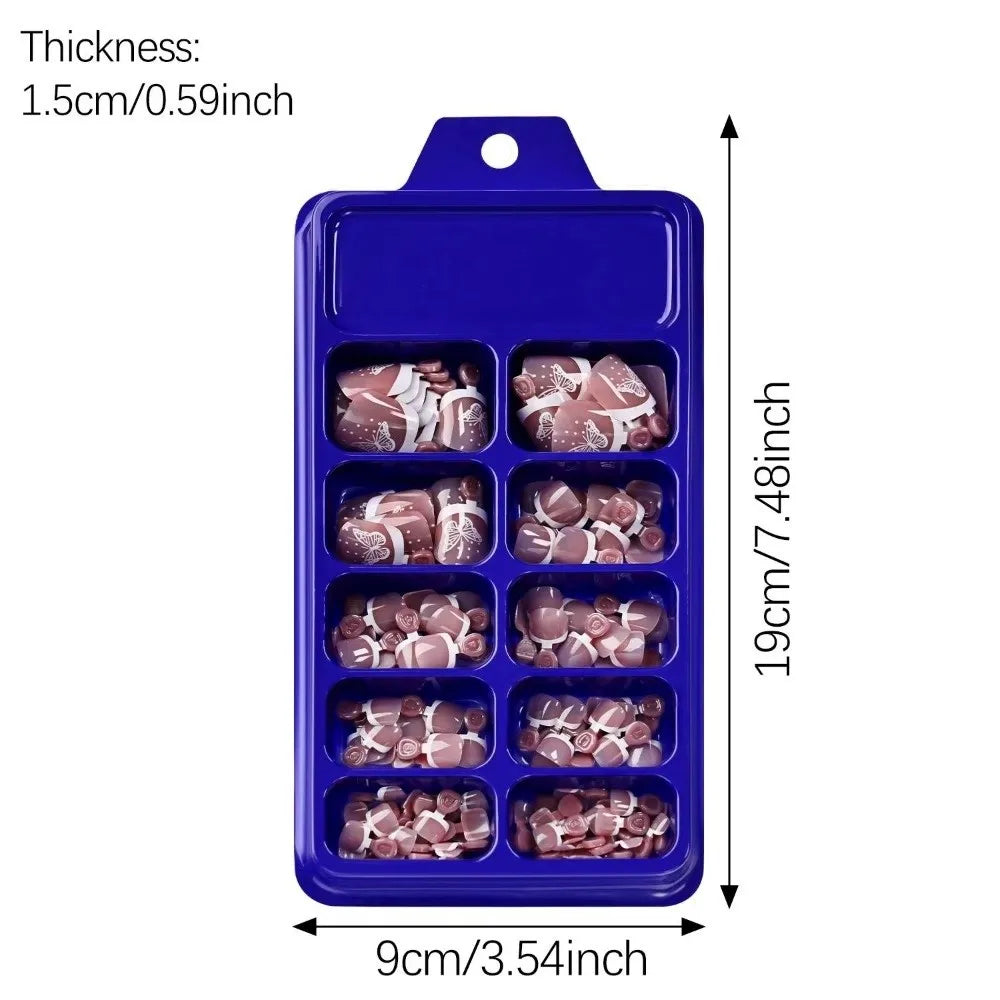 120-Pc Nude Pink Butterfly Press-On Toe Nails | Short Square Press-On Toe Nails QXL