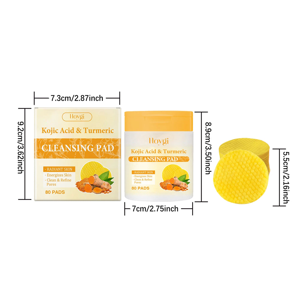 Turmeric Kojic Acid Cleansing Pads 80-Pack | Brighten & Exfoliate Facial Cleansing Pads QXL 1Box