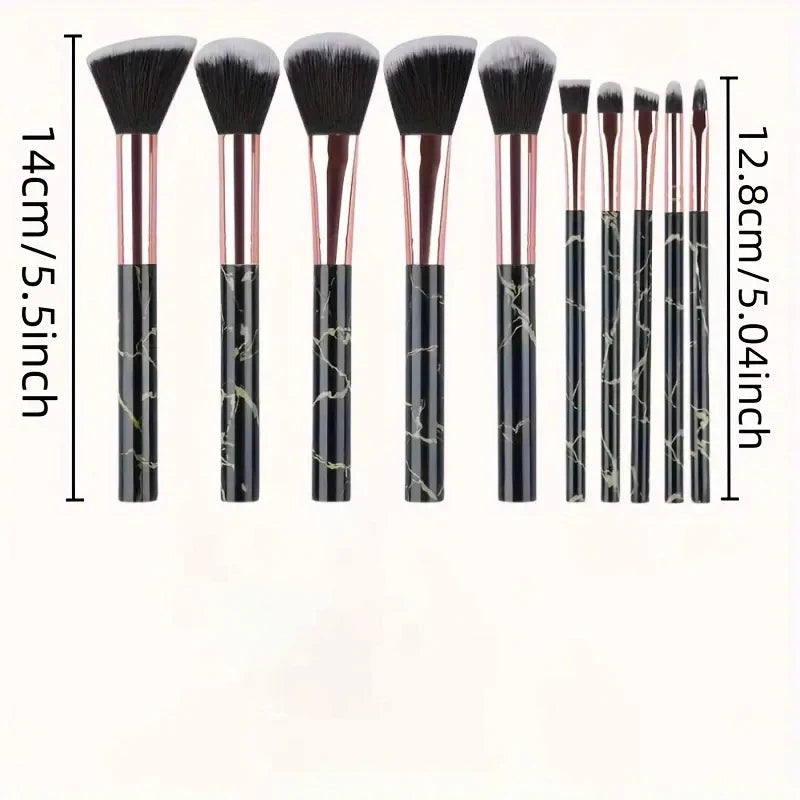 10-Pc Marble Makeup Brush Set | Kabuki, Foundation & Eye Makeup Brush Set QXL