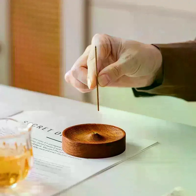 Handmade Black Walnut Wood Round Incense Stick Tray Holder Incense Stick Holder QXL