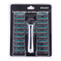 Men's Reusable 3-Blade Razor | 21 Replacement Heads Manual Shaving Razor QXL Green Set