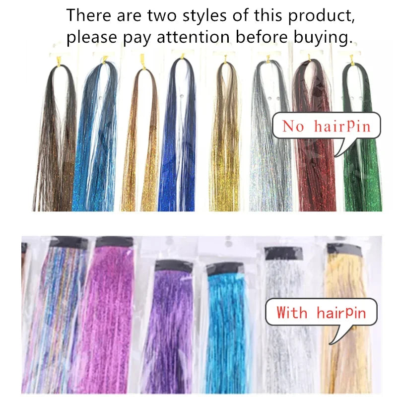 Holographic Hair Tinsel Extensions 120 Strands | Glitter Sparkle Hair Tinsel Extensions QXL