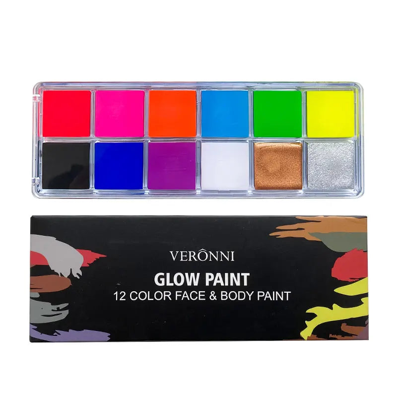 VERONNI 12-Color UV Glow Neon Face & Body Paint Palette UV Glow Face Paint QXL