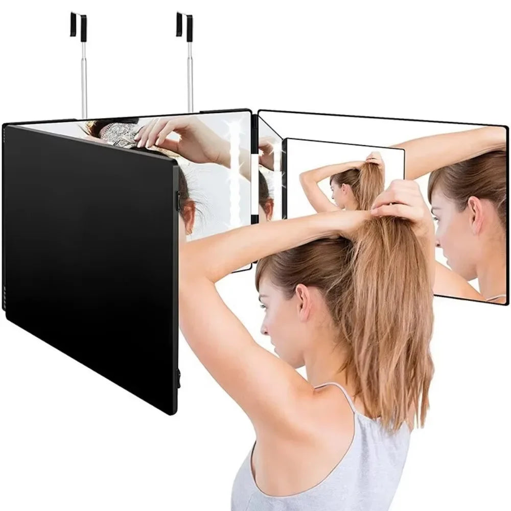 LED Trifold 3-Way Mirror with Lights | Adjustable Height LED Vanity Mirror QXL