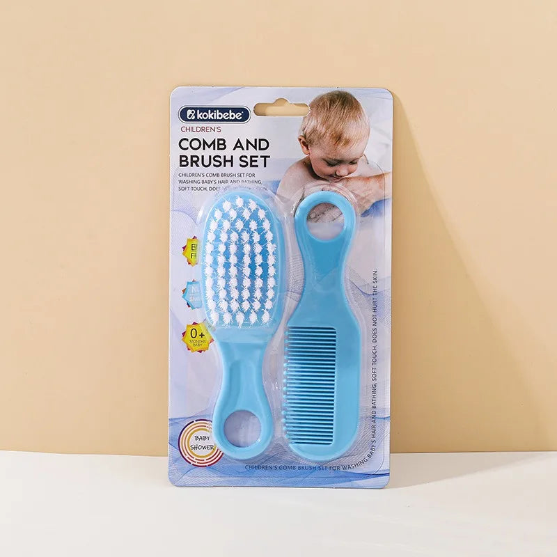 2-Piece Baby Hairbrush & Comb Set | Soft Brush for Newborns Baby Hair Brush Set QXL Blue
