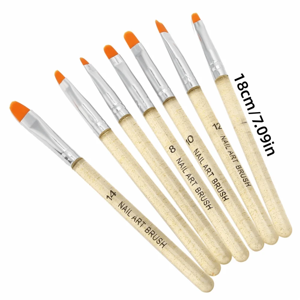 7-Piece UV Gel Nail Art Brush Set | Gold Glitter Handles Nail Art Brush Set QXL