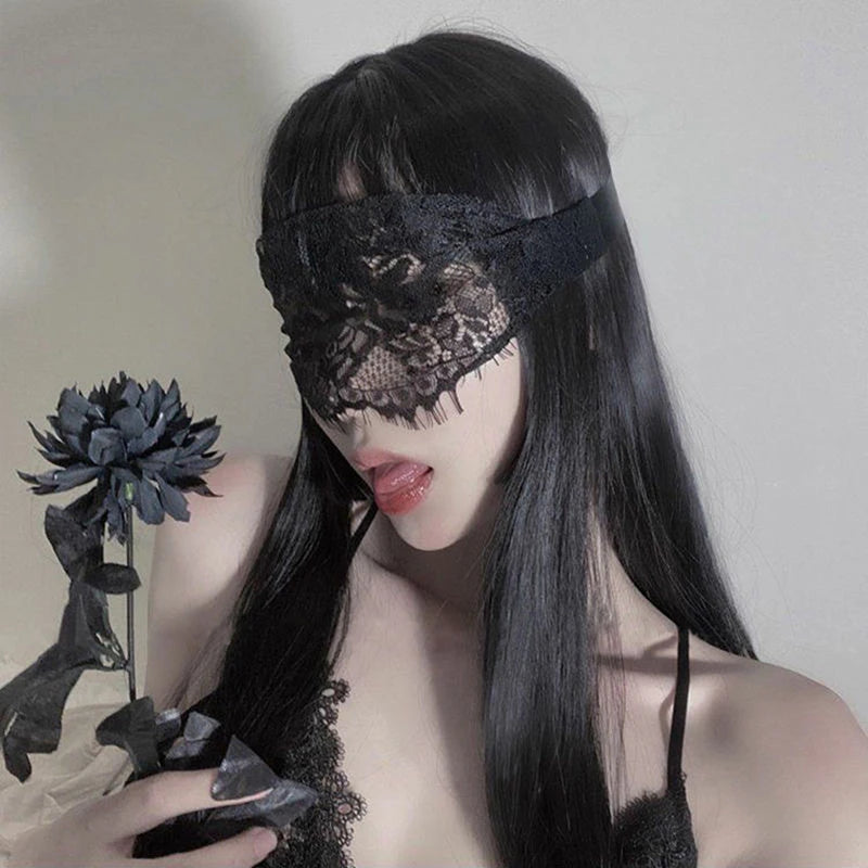 Lace Eye Patch Mask | Silk Cutout Blindfold Black & White Costume Eye Mask QXL