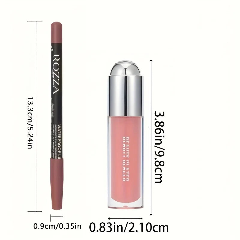2-Pc Lip Gloss & Liner Set | Waterproof Hydrating Lip Kit Lip Gloss & Liner Set QXL