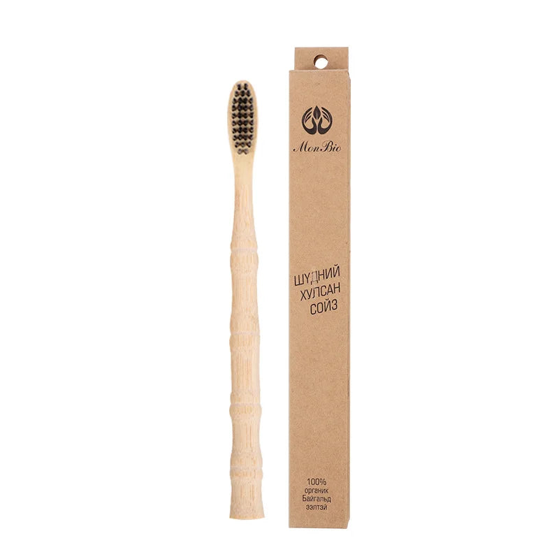 5-Pack Eco Bamboo Toothbrushes | Charcoal Bristles Adult Bamboo Toothbrush Set QXL