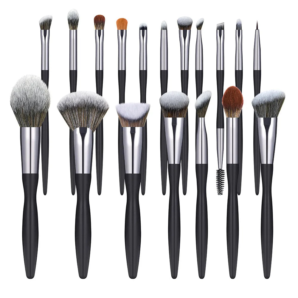 16-Piece Black Makeup Brush Set | Hourglass Handle & PU Case Makeup Brush Set QXL 16 brushes