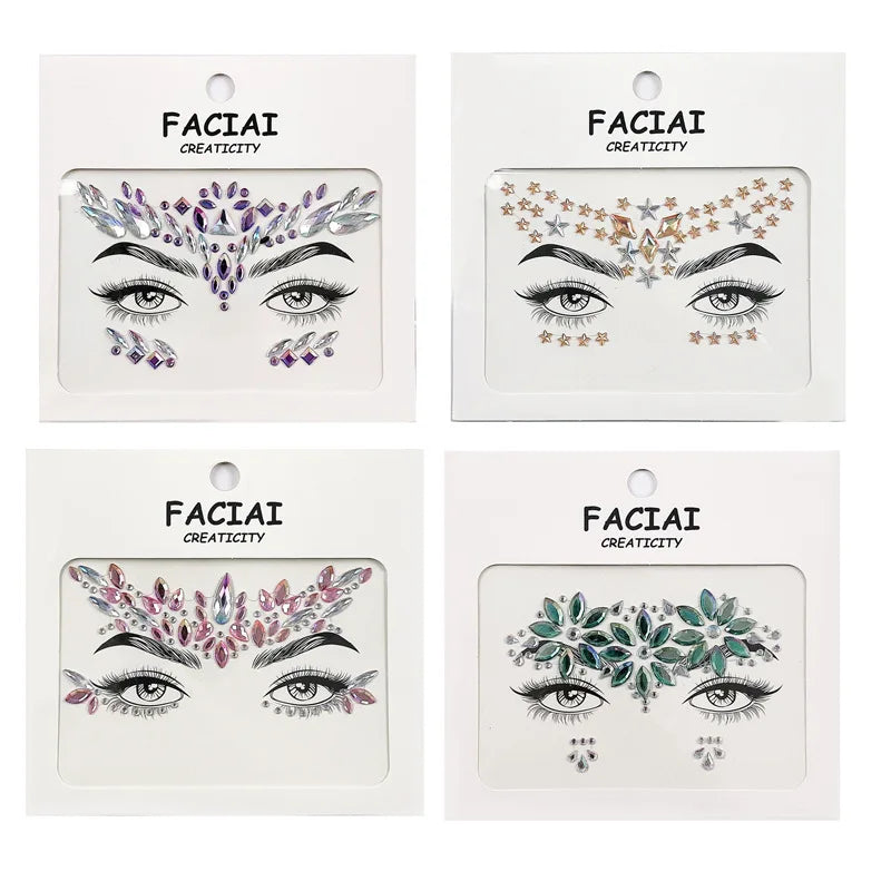 Rhinestone Face Gems & Glitter Temporary Tattoo Stickers Face Gem Stickers QXL
