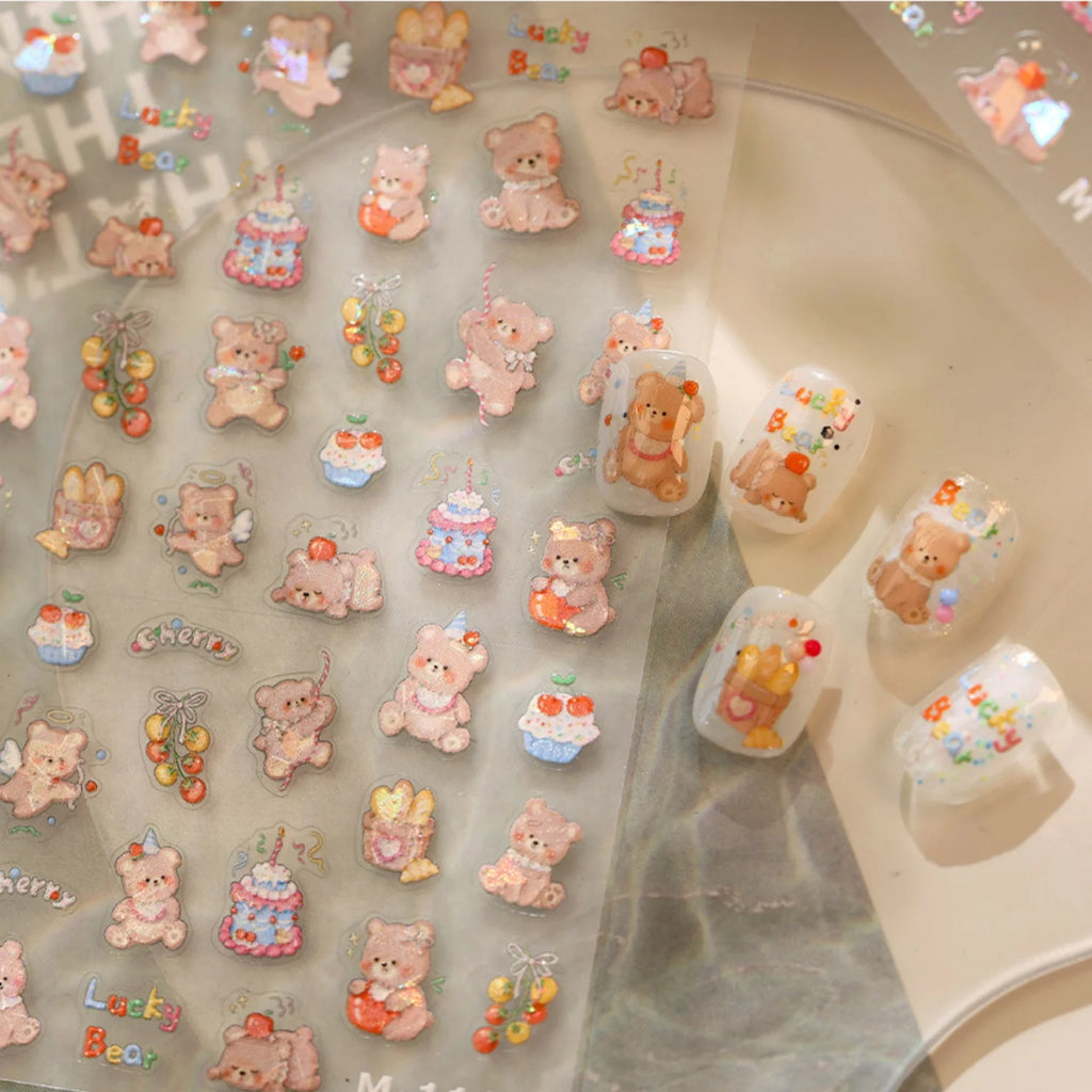 5D Bear Nail Stickers | Cute Cartoon Self-Adhesive Nail Decals Nail Art Stickers QXL