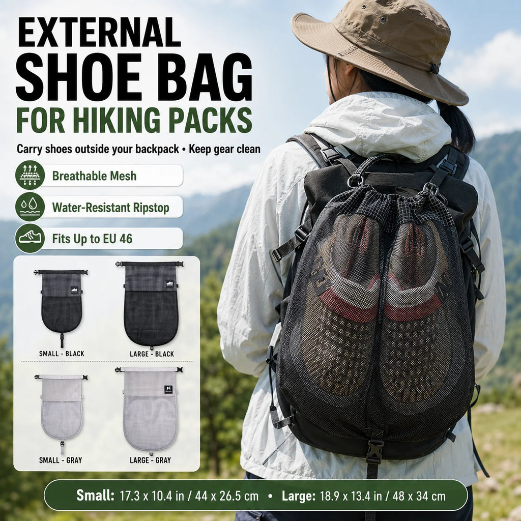 Hiking Backpack External Shoe Bag | Waterproof Mesh Pouch Backpack Shoe Pouch QXL
